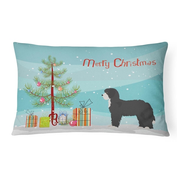 Carolines Treasures Black Sheepadoodle Christmas Tree Canvas Fabric Decorative Pillow - CA70947