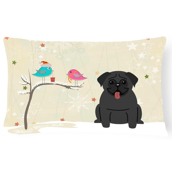 Jensendistributionservices Christmas Presents Between Friends Pug Black Canvas Fabric Decorative Pillow - MI2549893