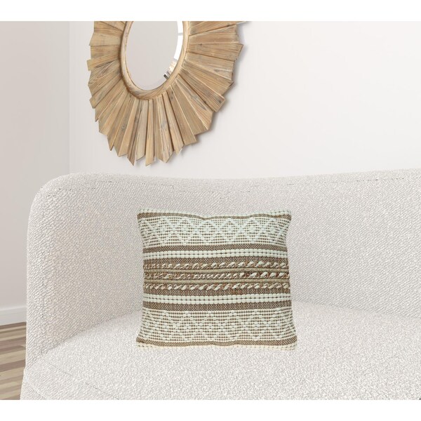 Homeroots 17.72 x 17.72 x 4 in. Linen & Brown Jute Throw Pillow - 383176