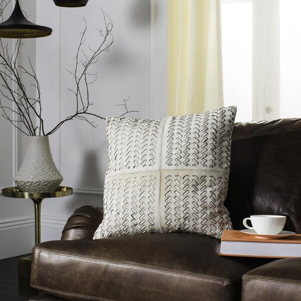 Safavieh 18 x 18 in. Dash Cowhide Pillow, White - PLS222A-1818