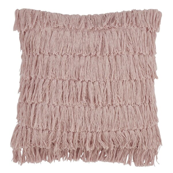 Rlm Distribution SARO  18 in. Square Down Filled Woven Fringes Throw Pillow - Rose - HO2657438
