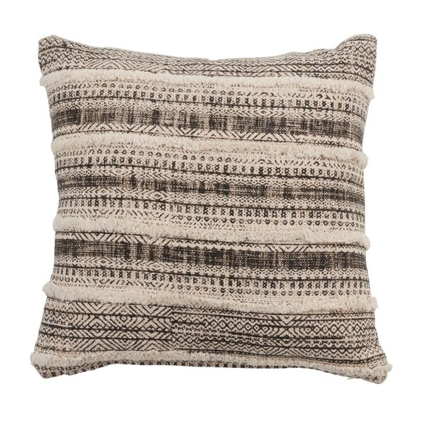 Rlm Distribution 18 in. Tufted Block Print Throw Pillow with Down Filling Ivory - HO3197721