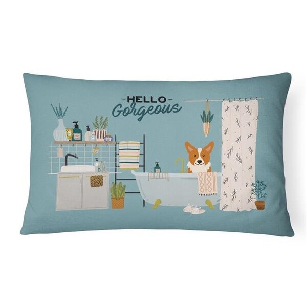 Carolines Treasures Carolines Treasures CK7522PW1216 12 x 3 x 16 in. Corgi in Bathtub Canvas Fabric Decorative Pillow - CK7522PW1216