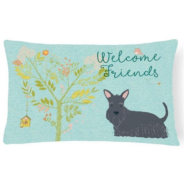 Carolines Treasures Carolines Treasures BB7616PW1216 Welcome Friends Scottish Terrier Canvas Fabric Decorative Pillow; 12 x 16 in. - BB7616PW1216