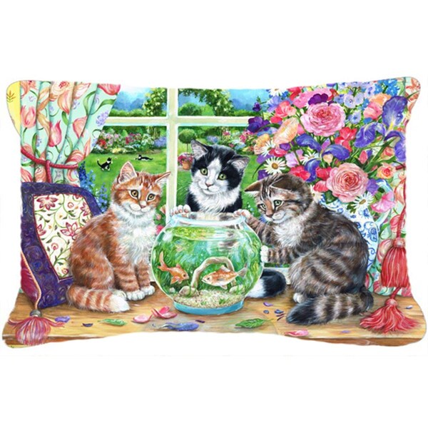 Jensendistributionservices Cats Just Looking in the Fish Bowl Fabric Decorative Pillow - MI2557466