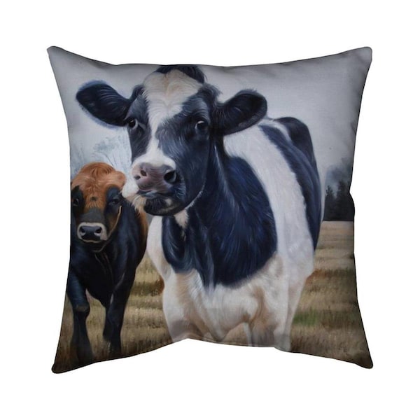 Fondo 20 x 20 in. Two Cows Eating Grass-Double Sided Print Indoor Pillow - FO2775532