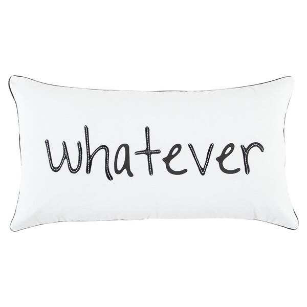 Homeroots Black & White Whatever Embroidered Lumbar Pillow - 403503