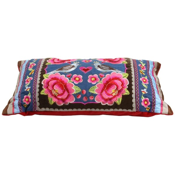 Heritage Lace 12 x 20 in. Pip Studio Birds Multi Flower Pillow Cover, Denim - 51.040.092
