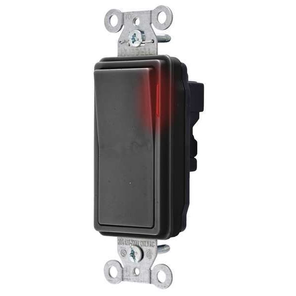 Hubbell Pilot Lit Wall Swtch, 1-Pole, 120/277V, Blk - SNAP2101PLBKNA