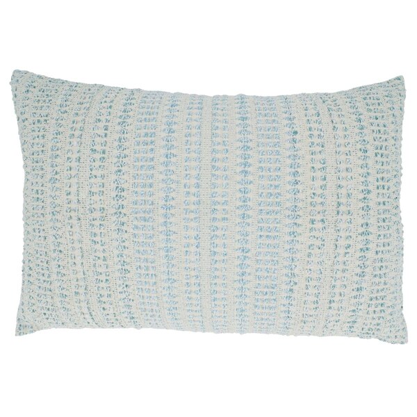 Saro 16 x 24 in. Woven Line Oblong Throw Pillow with Poly Filling, Aqua - 840.A1624BP