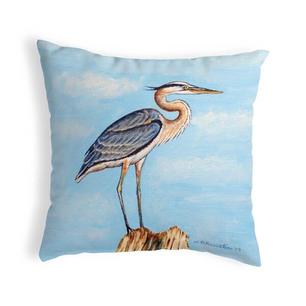 Betsy Drake Betsy Drake KS627 12 x 12 in. Blue Heron on Stump Small No-Cord Pillow - KS627