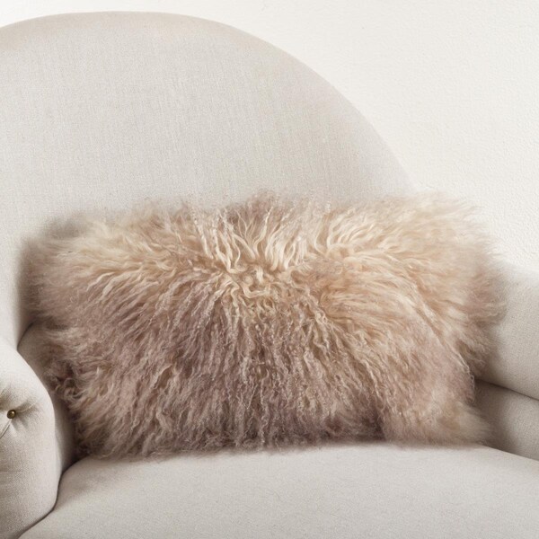 Rlm Distribution SARO  12 x 20 in. Wool Mongolian Lamb Fur Throw Pillow  Oyster - HO1646529