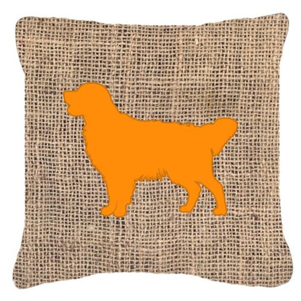 Carolines Treasures Carolines Treasures BB1085-BL-OR-PW1818 Golden Retriever Burlap and Orange Indoor & Outdoor Decorative Fabric Pillow - 18 x 18 in. - BB1085-BL-OR-PW1818