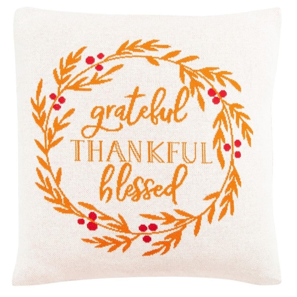Safavieh 18 x 18 in. Grateful Blessed Pillow, Orange - HOL3210A-1818