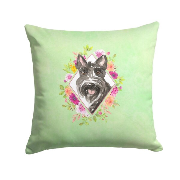 Carolines Treasures Carolines Treasures CK4374PW1414 14 x 3 x 14 in. Scottish Terrier Green Flowers Fabric Decorative Pillow - CK4374PW1414