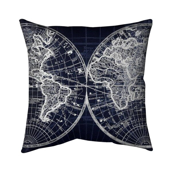 Begin Home Decor 26 x 26 in. World Map Blue Print-Double Sided Print Indoor Pillow - 5541-2626-CI104