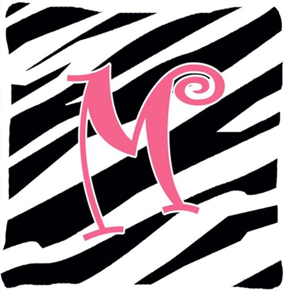 Carolines Treasures Carolines Treasures CJ1037-MPW1414 14 x 14 in. Monogram Initial M Zebra Stripe and Pink Fabric Decorative Pillow - CJ1037-MPW1414