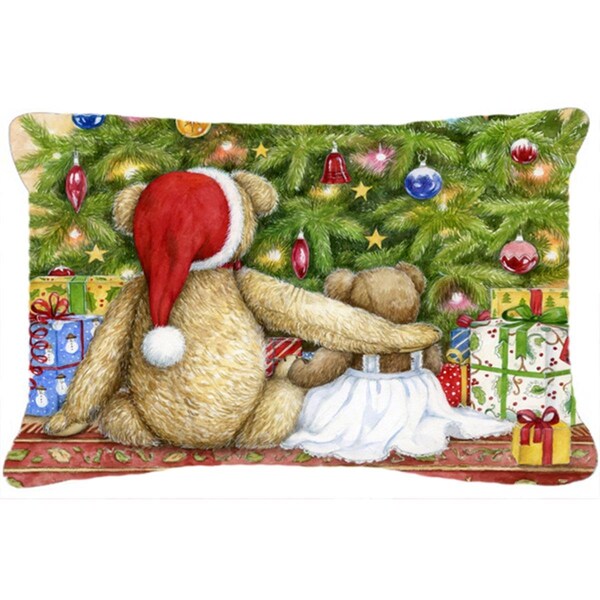 Jensendistributionservices Christmas Teddy Bears with Tree Fabric Decorative Pillow - MI2557496
