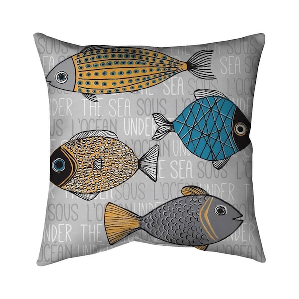 Begin Home Decor 26 x 26 in. Fishes Illustration-Double Sided Print Indoor Pillow - 5541-2626-AN192