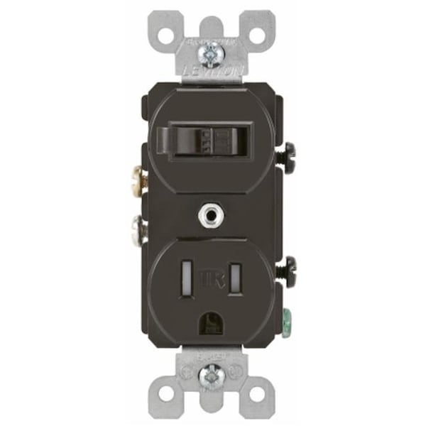 Leviton Leviton Mfg 200-T5225-000 15 Amp Brown Toggle Switch & Receptacle Combination - 200-T5225-000