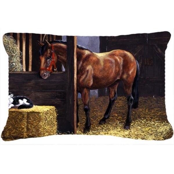 Carolines Treasures Carolines Treasures BDBA0295PW1216 Horse in Stable with Cat Fabric Decorative Pillow - BDBA0295PW1216