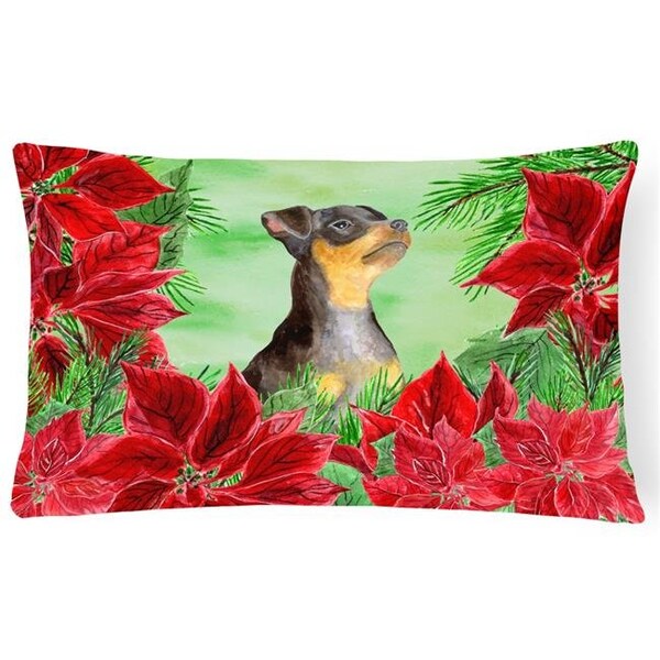 Carolines Treasures Carolines Treasures CK1371PW1216 Miniature Pinscher No.2 Poinsettas Canvas Fabric Decorative Pillow - CK1371PW1216