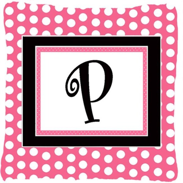 Carolines Treasures Carolines Treasures CJ1001-PPW1414 Letter P Initial Monogram - Pink Black Polka Dots Indoor & Outdoor Fabric Decorative Pillow - CJ1001-PPW1414