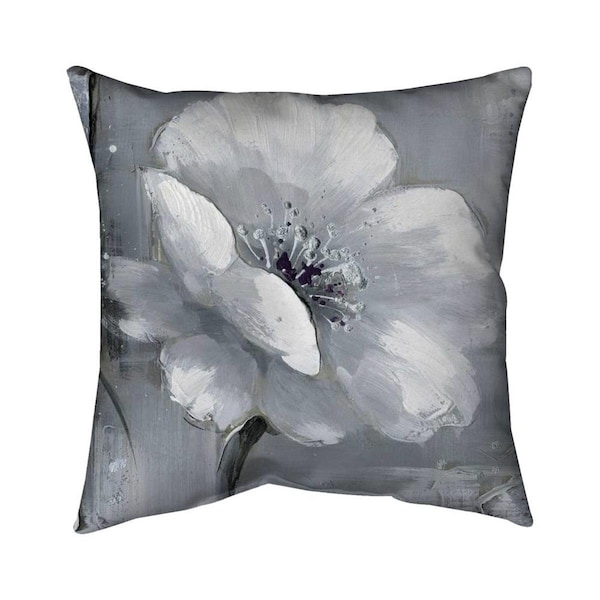 Fondo 26 x 26 in. Grey & White Flowers-Double Sided Print Indoor Pillow - FO2775323