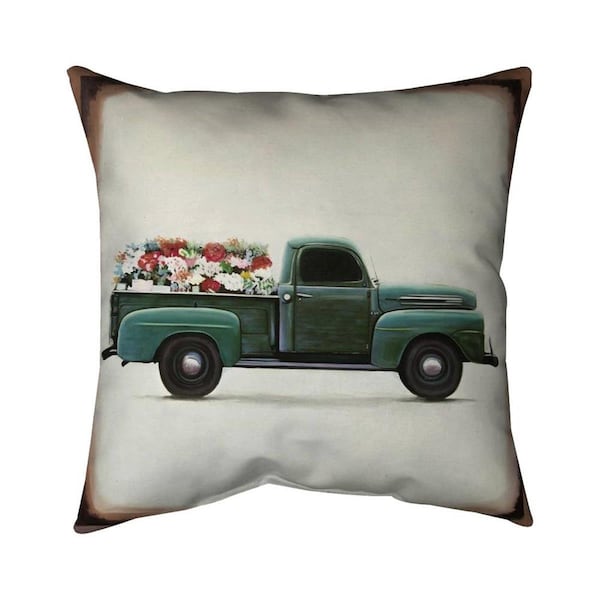 Begin Home Decor 20 x 20 in. Flowers Farm Truck-Double Sided Print Indoor Pillow - 5541-2020-TR80