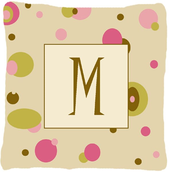 Jensendistributionservices Letter M Initial Monogram - Tan Dots Decorative Indoor & Outdoor Fabric Pillow - MI2556447