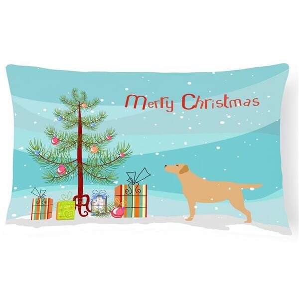 Carolines Treasures Carolines Treasures BB2915PW1216 Yellow Labrador Retriever Merry Christmas Tree Canvas Fabric Decorative Pillow - BB2915PW1216