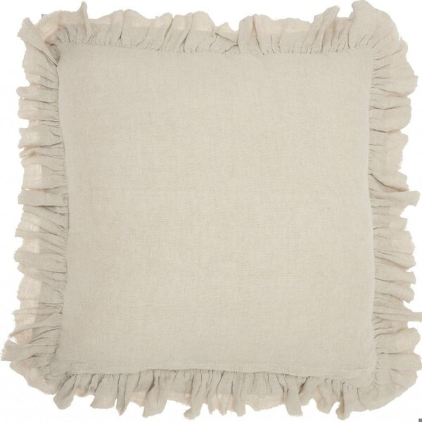 Homeroots 24 x 24 in. Dainty Ruffle Edged Beige Throw Pillow - 386193