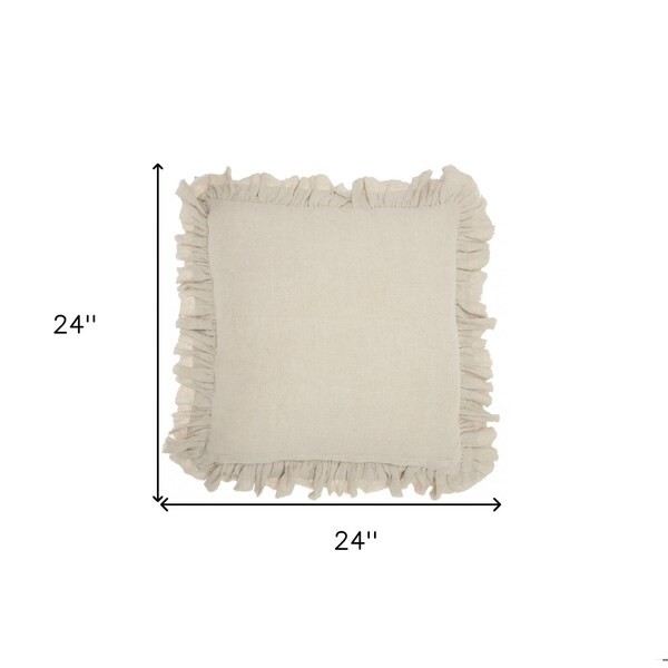 Homeroots 24 x 24 in. Dainty Ruffle Edged Beige Throw Pillow - 386193