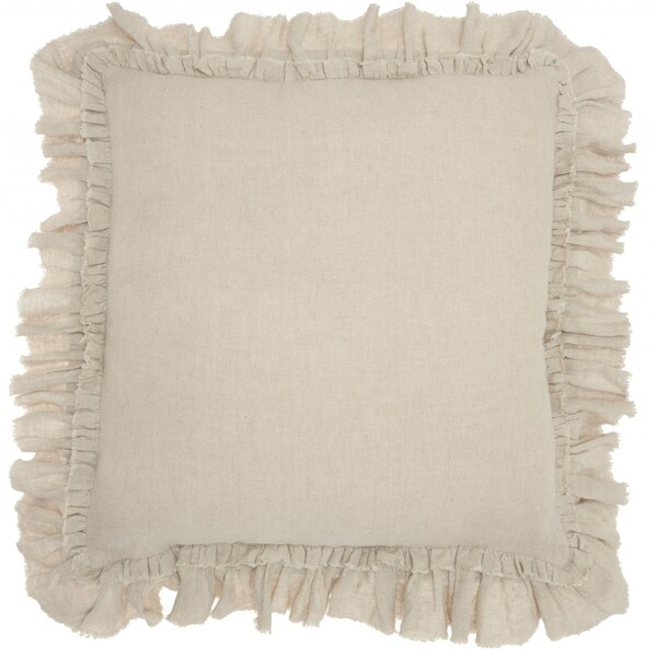 Homeroots 24 x 24 in. Dainty Ruffle Edged Beige Throw Pillow - 386193