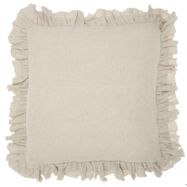 Homeroots 24 x 24 in. Dainty Ruffle Edged Beige Throw Pillow - 386193