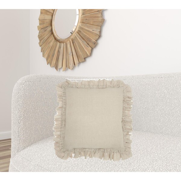 Homeroots 24 x 24 in. Dainty Ruffle Edged Beige Throw Pillow - 386193