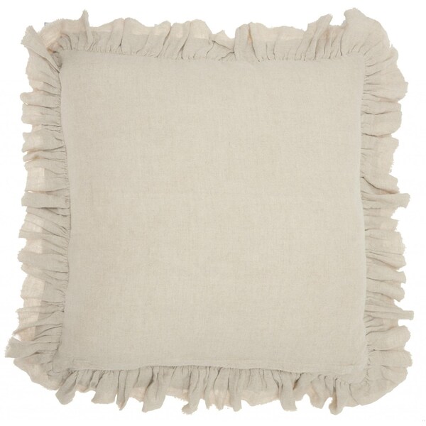 Homeroots 24 x 24 in. Dainty Ruffle Edged Beige Throw Pillow - 386193