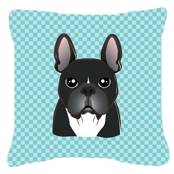 Carolines Treasures Carolines Treasures BB1165PW1818 Checkerboard Blue French Bulldog Fabric Decorative Pillow; 18 x 18 In. - BB1165PW1818