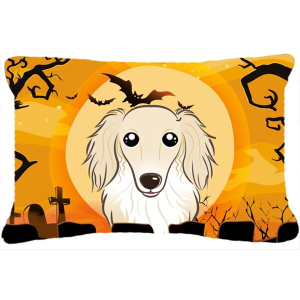Carolines Treasures Halloween Longhair Creme Dachshund Fabric Decorative Pillow - BB1770PW1216