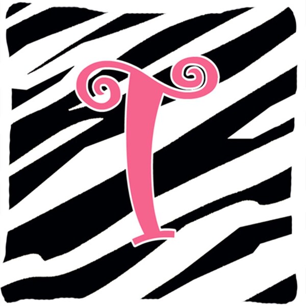 Carolines Treasures 14 x 14 in. Monogram Initial T Zebra Stripe and Pink Fabric Decorative Pillow - CA75071