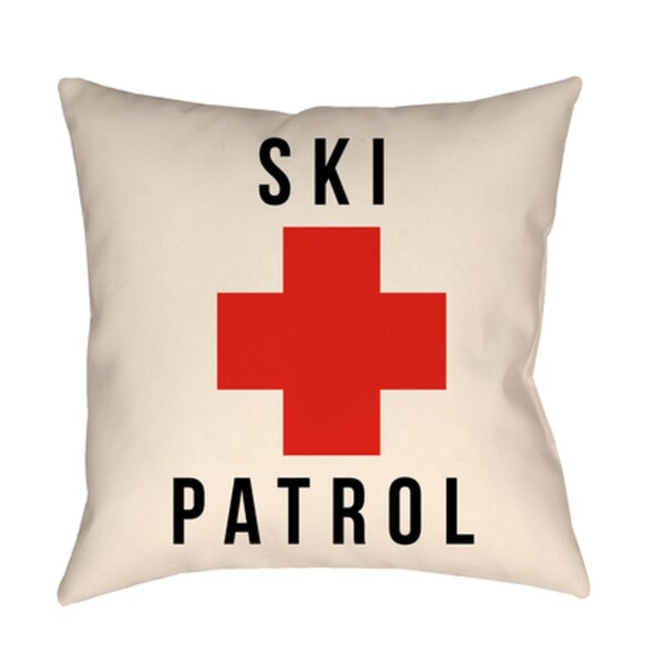 Artistic Weavers Lodge Cabin Ski Patrol Poly Filled Pillow - Bright Red Beige & Black - 18 x 18 in. - LGCB2044-1818