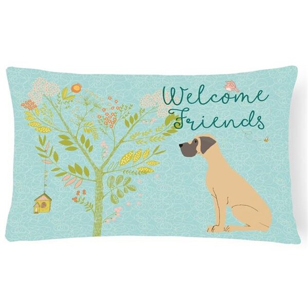 Carolines Treasures Carolines Treasures BB7588PW1216 Welcome Friends Fawn Great Dane Natural Ears Canvas Fabric Decorative Pillow; 12 x 16 in. - BB7588PW1216