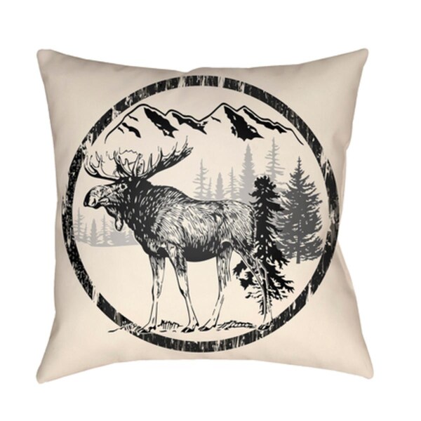 Artistic Weavers Lodge Cabin Moose Poly Filled Pillow - Black & Beige - 16 x 16 in. - LGCB2026-1616