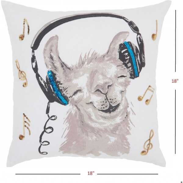 Homeroots 18 x 18 in. White & Teal Groovy Llama Throw Pillow - 386613