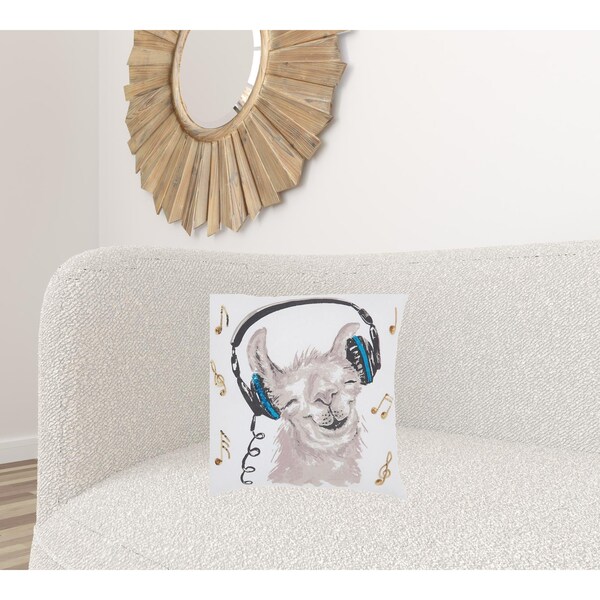 Homeroots 18 x 18 in. White & Teal Groovy Llama Throw Pillow - 386613