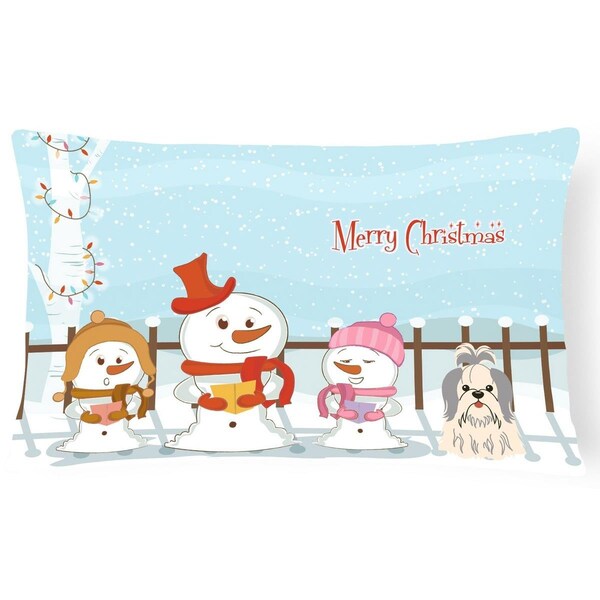 Carolines Treasures Carolines Treasures BB2416PW1216 Merry Christmas Carolers Shih Tzu Silver & White Canvas Fabric Decorative Pillow - BB2416PW1216