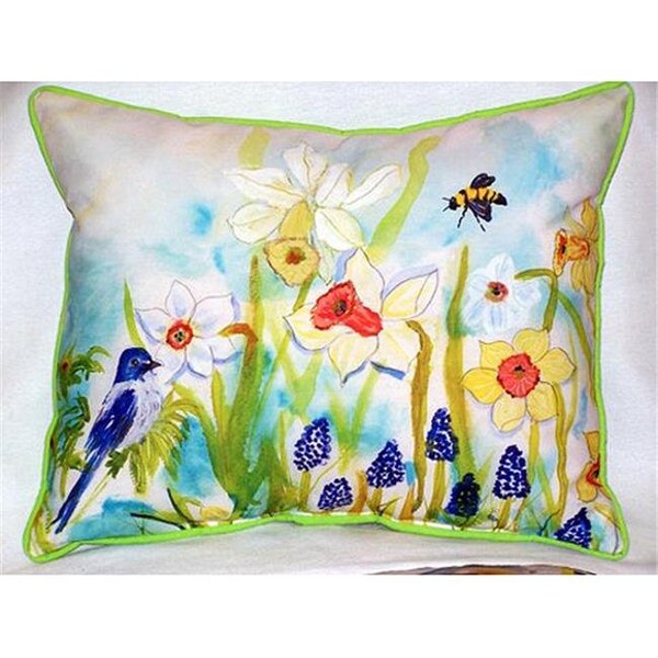Betsy Drake Betsy Drake HJ167 Bird & Daffodils Large Indoor & Outdoor Pillow 18 x 18 - HJ167