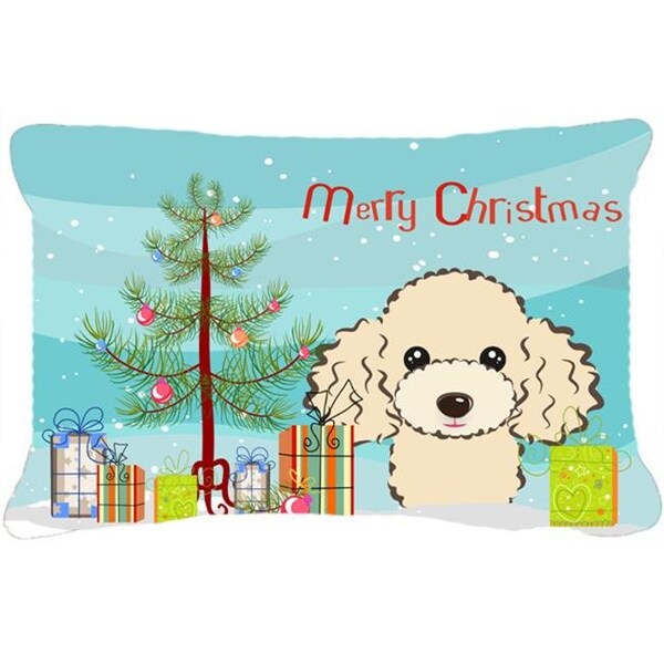 Carolines Treasures Carolines Treasures BB1630PW1216 Christmas Tree & Buff Poodle Fabric Decorative Pillow - BB1630PW1216