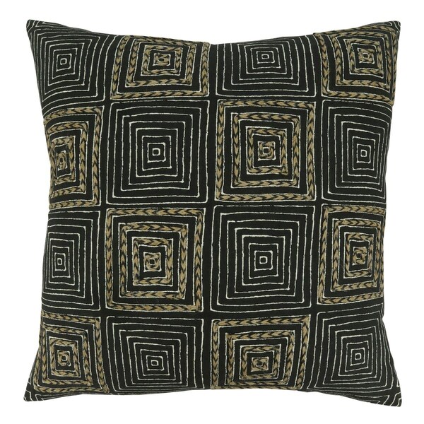 Rlm Distribution 20 in. Embroidered Maze Throw Square Pillow with Down Filling Black - HO3200727