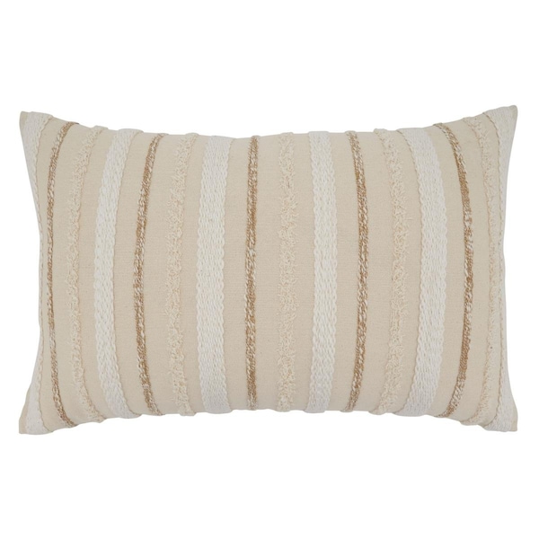 Rlm Distribution SARO  16 x 24 in. Oblong Natural Poly-Filled Woven Stripe Design Throw Pillow - HO2658308